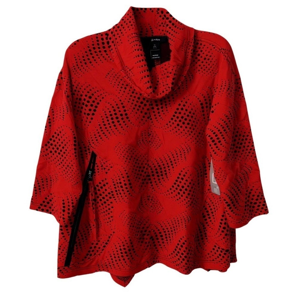 NEW‎ Ali Miles Women 1X Red Black Polka Dot Cowl Neck Poncho Top